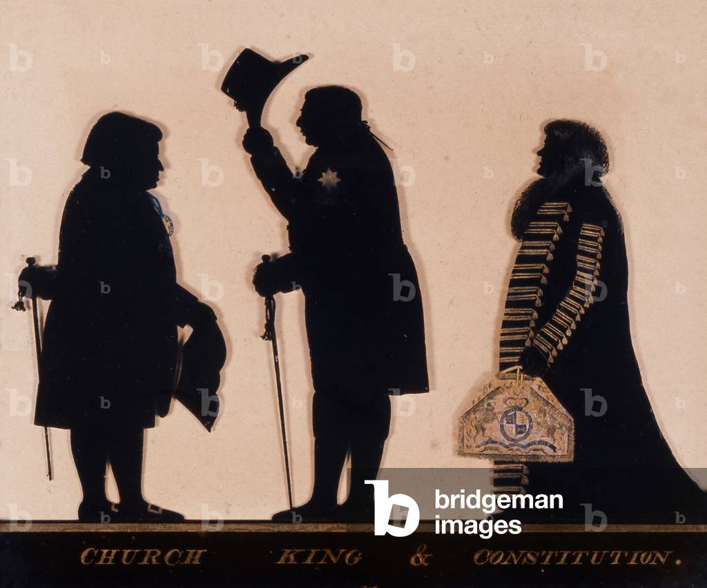 Silhouette entitled 'Church, King and Constitution', c.1793 (glass)