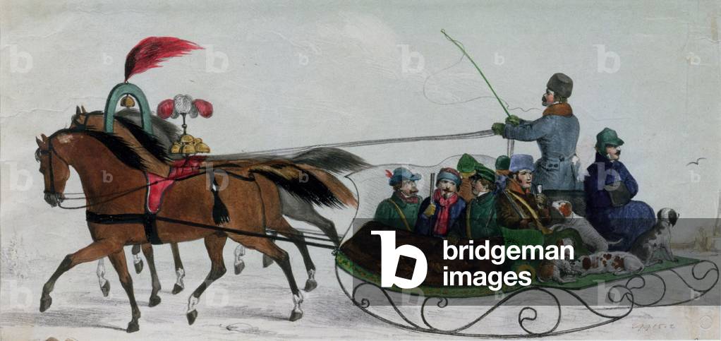 Horse Drawn Sleigh (w/c on paper) (digital detail)