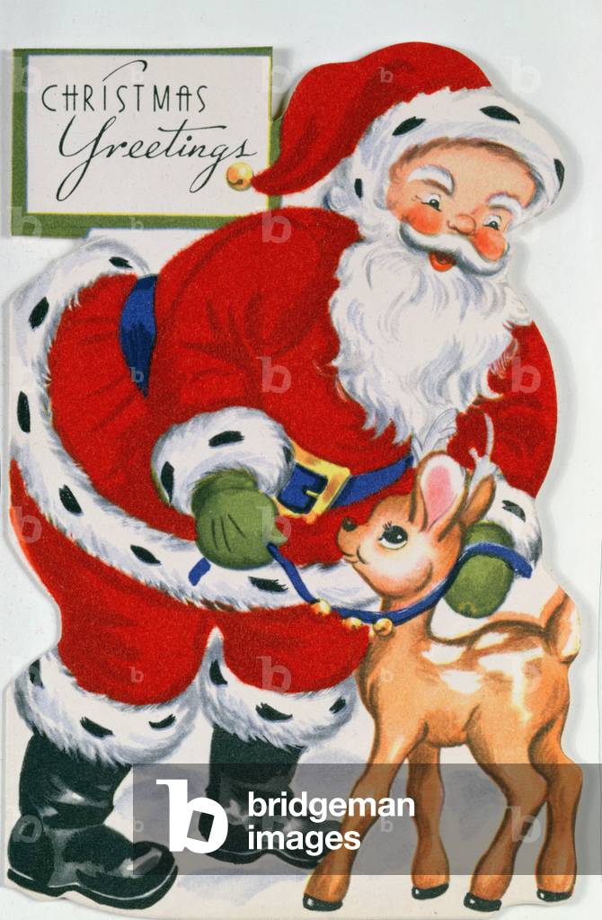 Father Christmas with Bambi, Christmas greetings card