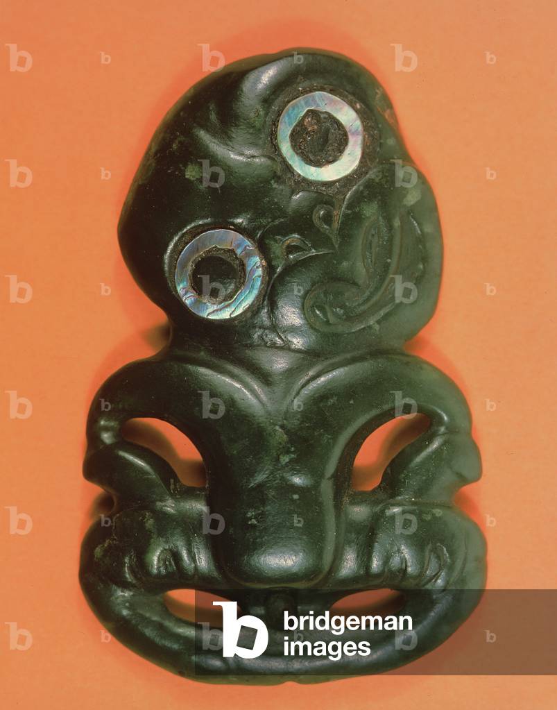 Nephrite hei tiki (breast pendant in human form) from New Zealand