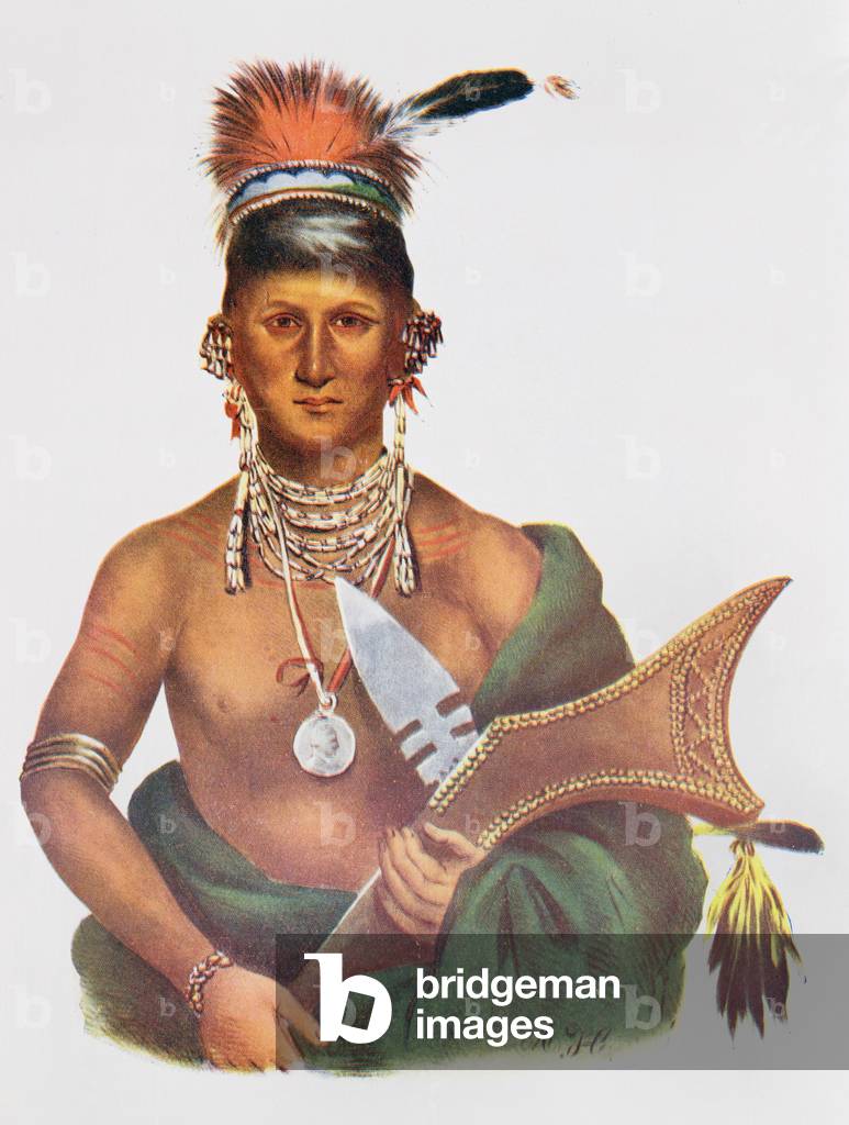 Appanoose, a Sauk Chief, 1837, illustration from 'The Indian Tribes of North America, Vol.2', by Thomas L. McKenney and James Hall, pub. by John Grant (colour litho)