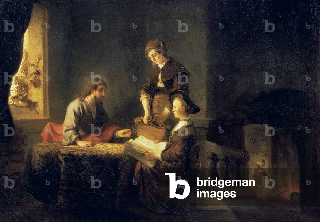 Immagine di Dipinto "Cristo nella casa di marta e maria (olio su tela)", 17th Secolo di Rembrandt Harmensz. va