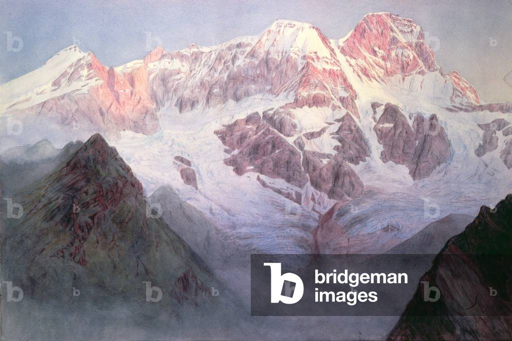 "Monte Rosa bei Sonnenaufgang von Alagna aus gesehen" von Alfred Gibson William