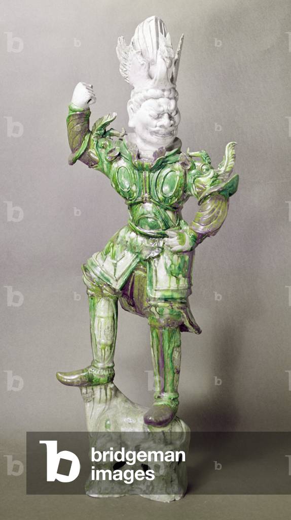 Earthenware tomb guardian, Chinese, T'ang Dynasty (618-906)