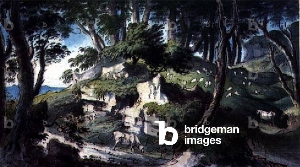Landscape, with Cows and Sheep (watercolour)