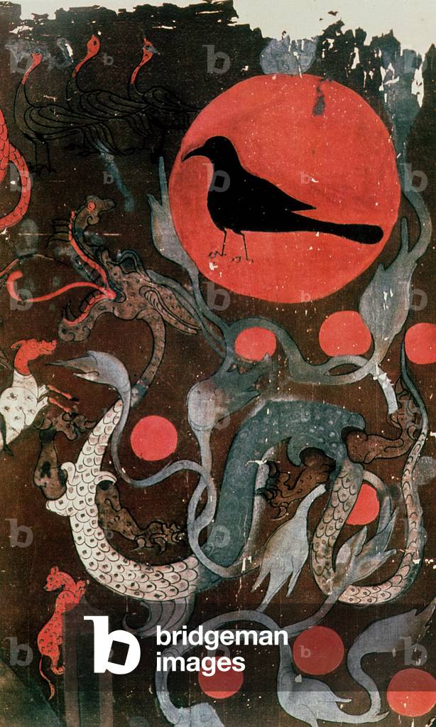 'Legend of the Nine Suns', detail from a T-shaped painting from Tomb No.1 at Mawangdui, Ch'ang-Sha, Hunan Province (ink and colour on silk) (detail)