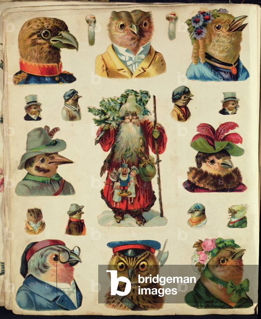 Father Christmas surrounded by birds, collage