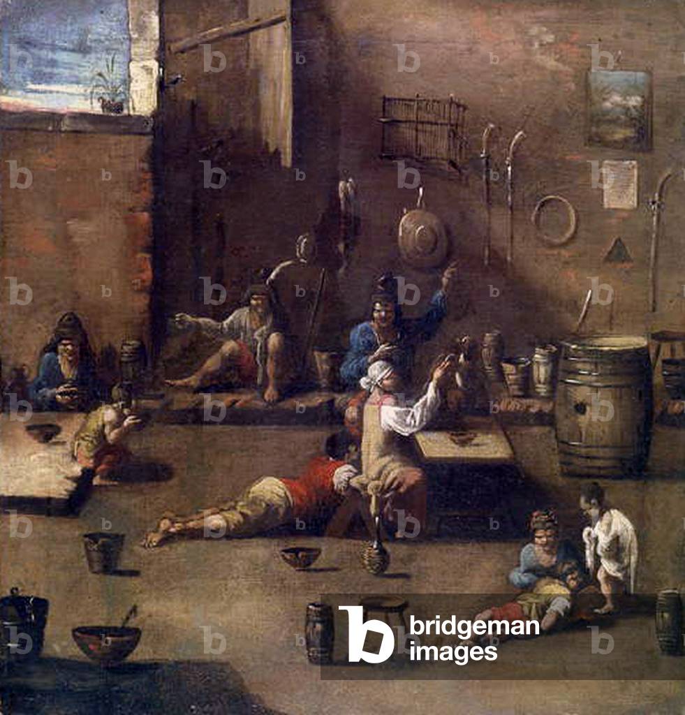 Image of Painting depicting Training a Dog (oil on canvas) by Alessandro Magnasco