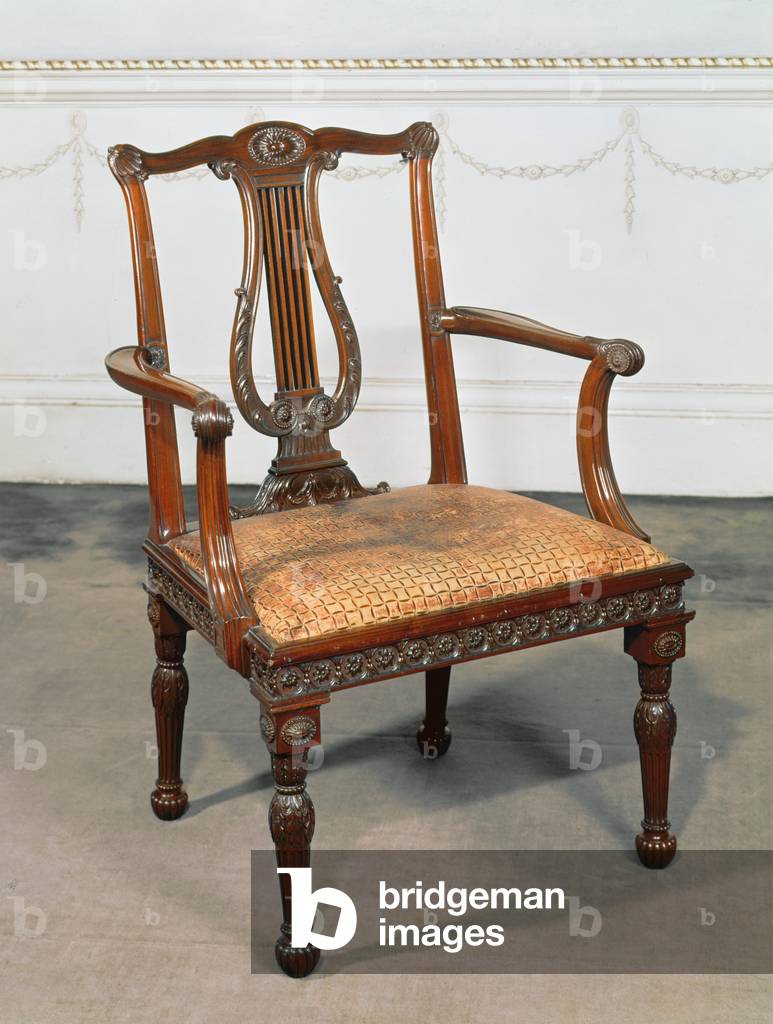 Geschnitzter Stuhl mit Leierrücken, geliefert von Chippendale, 1768 (Mahagoni)