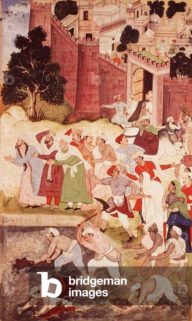 The Purification of the Kukur Talaoa near Nagor, from the 'Akbarnama', Mughal, 1590-95 (opaque w/c & gold on paper)
