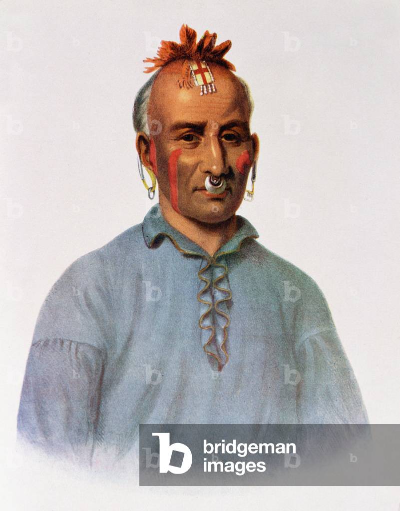 Kish-Kal-Wa, a Shawnee Chief, illustration from 'The Indian Tribes of North America, Vol.1', by Thomas L. McKenney and James Hall, pub. by John Grant (colour litho)