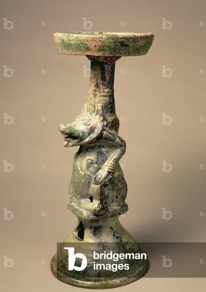 Lampada in ceramica cinese, artefatto tomba, dinastia Han, 25-220 AD (ceramica)
