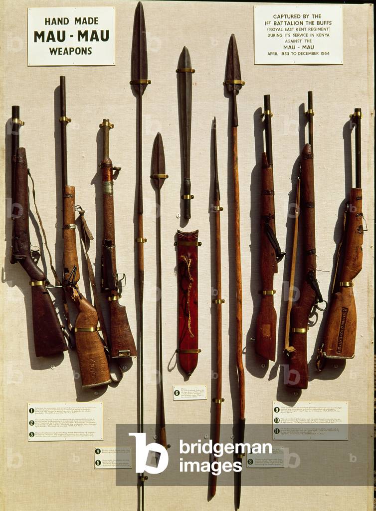 Handmade Mau-Mau weapons captured by the 1st Battalion Buffs, c.1950