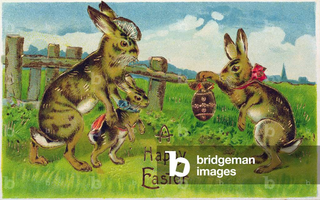 Lapins. Carte de Pâques victorienne