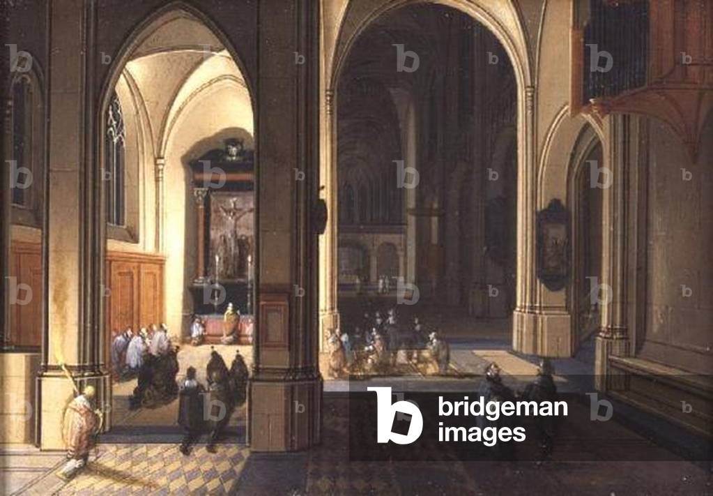 Interior of a Gothic Church (oil on copper)
