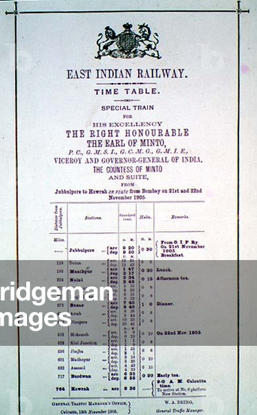 East India Railway timetable, 1905 (print)