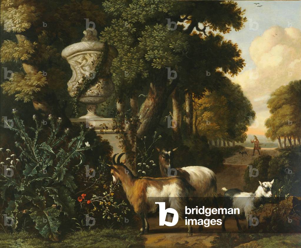 Landscape with goats (oil on canvas)