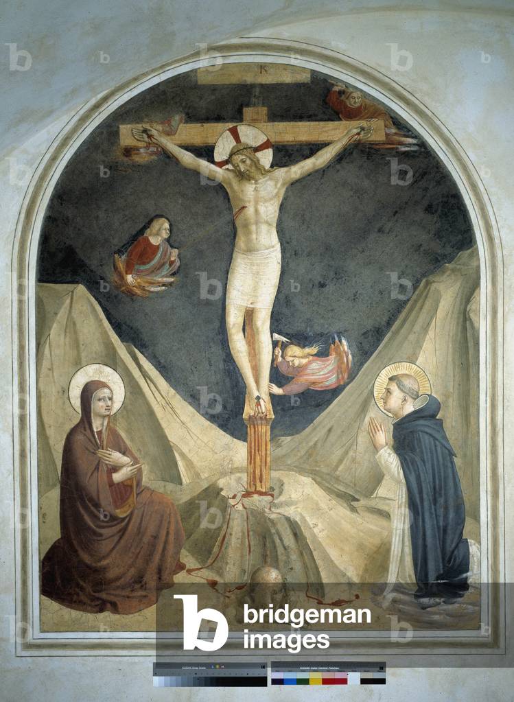 Image de Peinture représentant Crucifixion avec la Vierge et saint Dominique. Fresque de Guido di Pietro (ou F