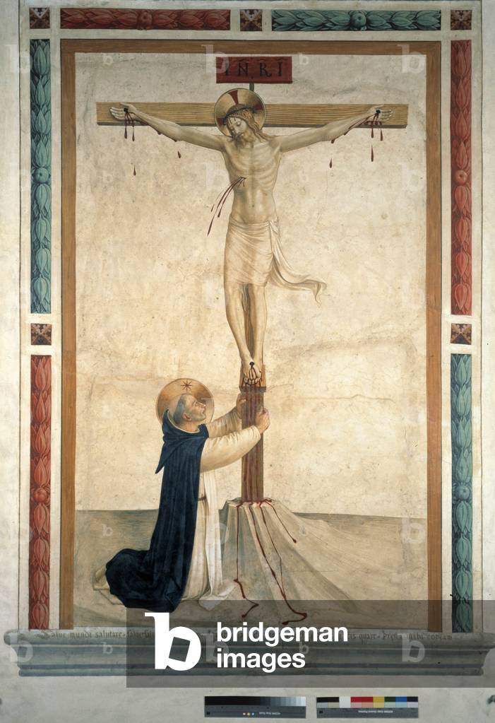 La crocifissione con san Domenico. Iscrizione «" INRI "» sulla Croce, 1442 (affresco)