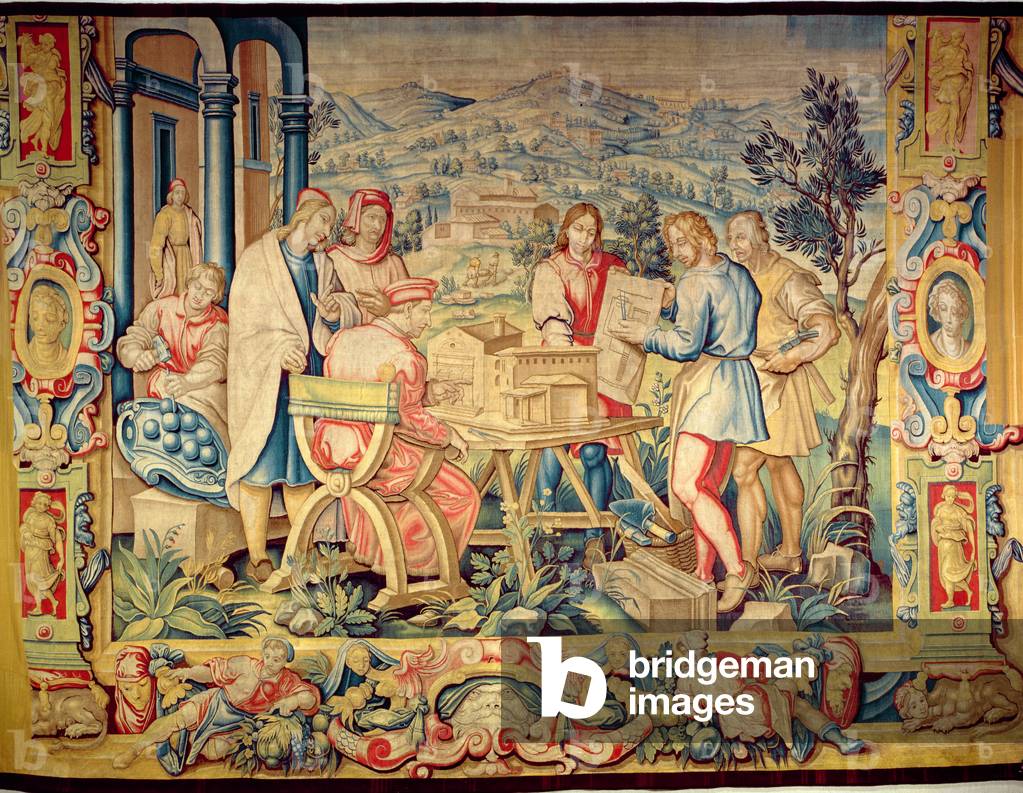 Image of Tapestry depicting Cosimo il Vecchio (1389-1464) Inspecting the Model of the Badia Fiesolana by Bened