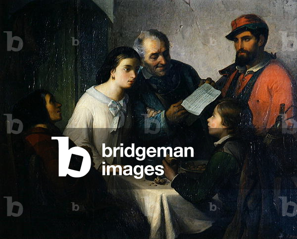 The Letter of the Volunteer, from the Front to the Family, 1861 (oil on canvas)