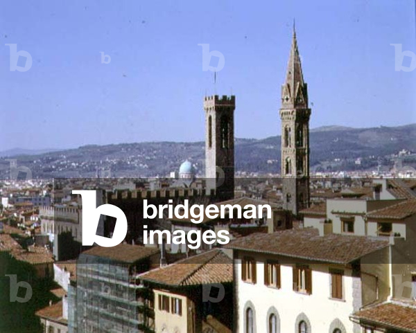 View of the Campanile of the Badia Fiorentina and the Torre of the Bargello (photo)