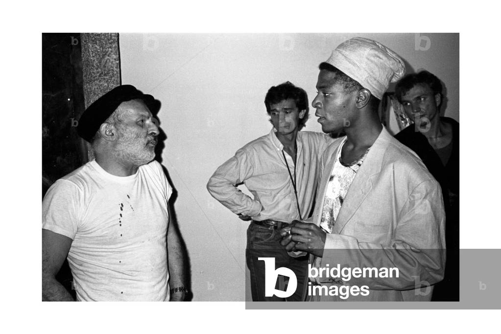 Jean-Michel Basquiat and Armand Arman, Area, New York, 1985 (b/w photo)