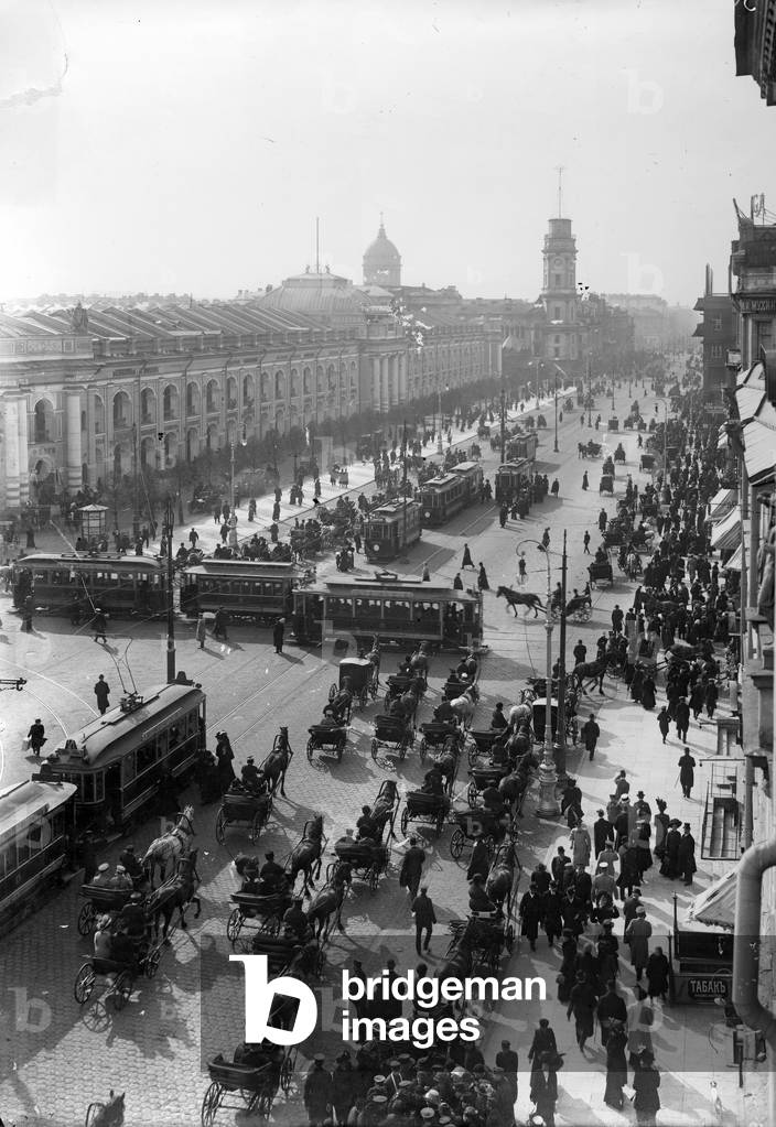 High angle view of Nevsky Prospekt, St Petersburg, early C20th (b/w photo)