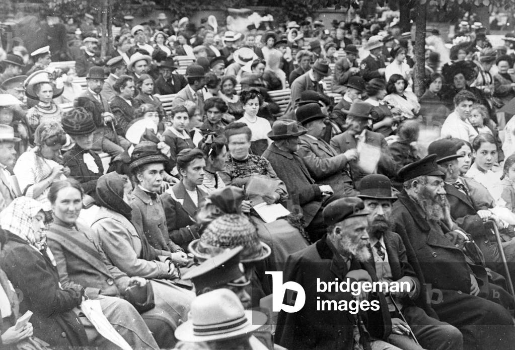 The audience at one of the open-air theatres in Petrovsky Park, St Petersburg, early C20th (b/w photo)
