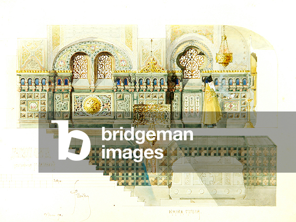 Design for the Lapin family vault in the Danilov Monastery, Moscow, 1897 (pen & w/c on paper)