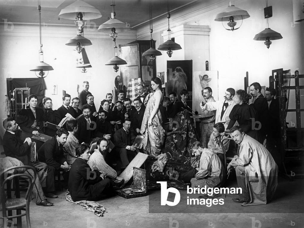 Ilya Repin teaching a life class at the Imperial Academy, St. Petersburg, 1898 (b/w photo)