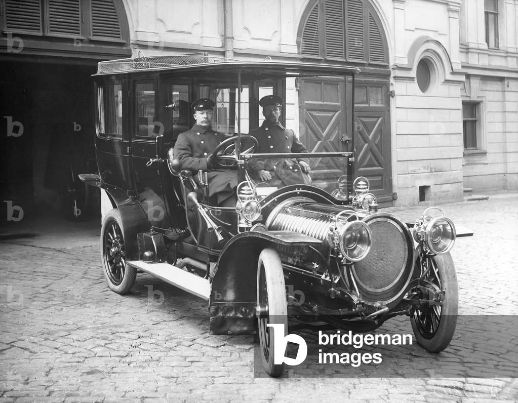 Count Sheremetev's car, photographed in St. Petersburg, 1909 (b/w photo)
