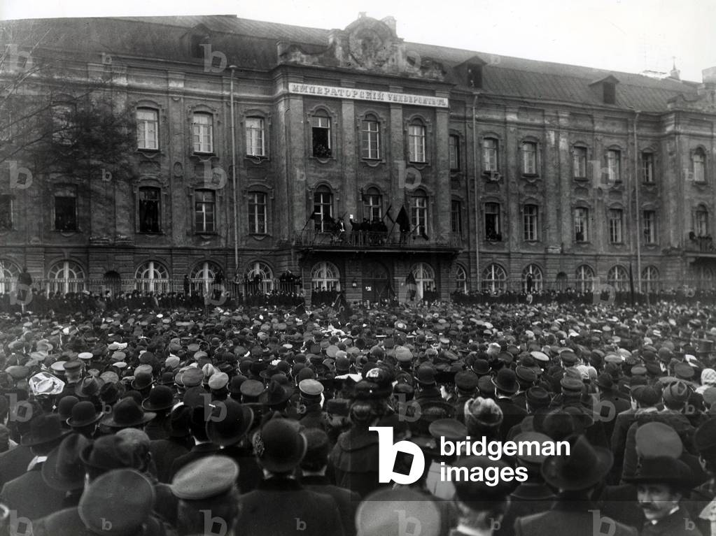 'Bloody Sunday' demonstration near the university, St. Petersburg, 1905 (b/w photo)
