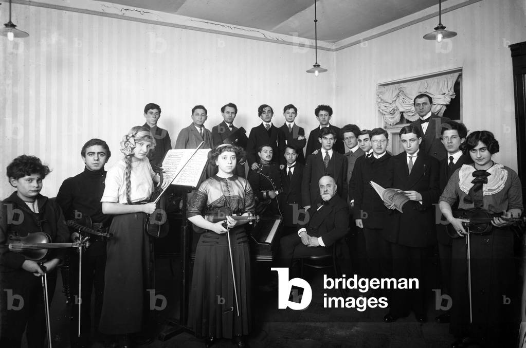 A group of students at the St. Petersburg Conservatoire, 1912 (b/w photo)
