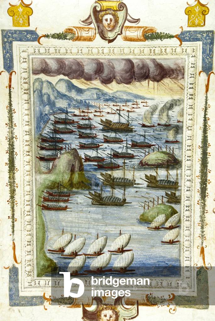 Berber fleet flees, Battle of Lepanto, 1571 (fresco)
