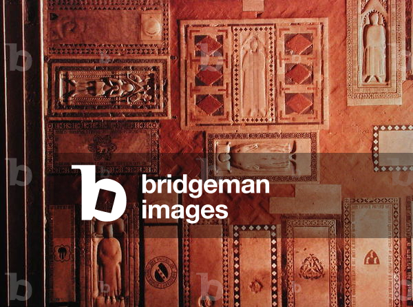 Aerial view of the central nave and tomb-slabs, c.1385