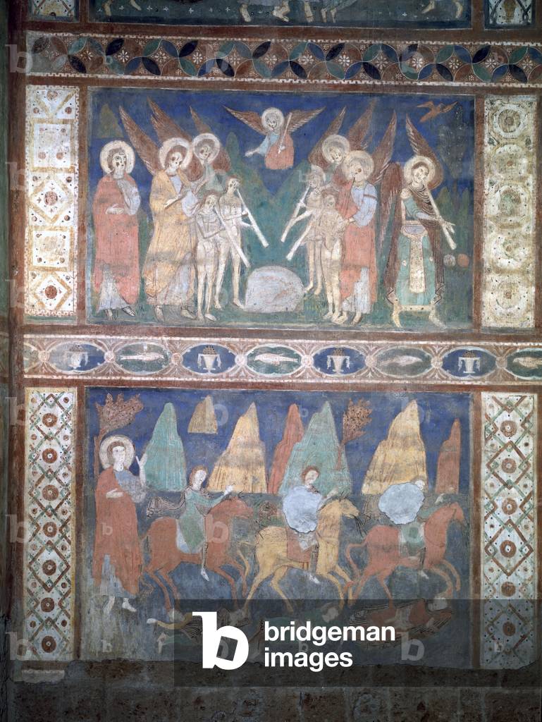 Musical angels and the Flight into Egypt (fresco)