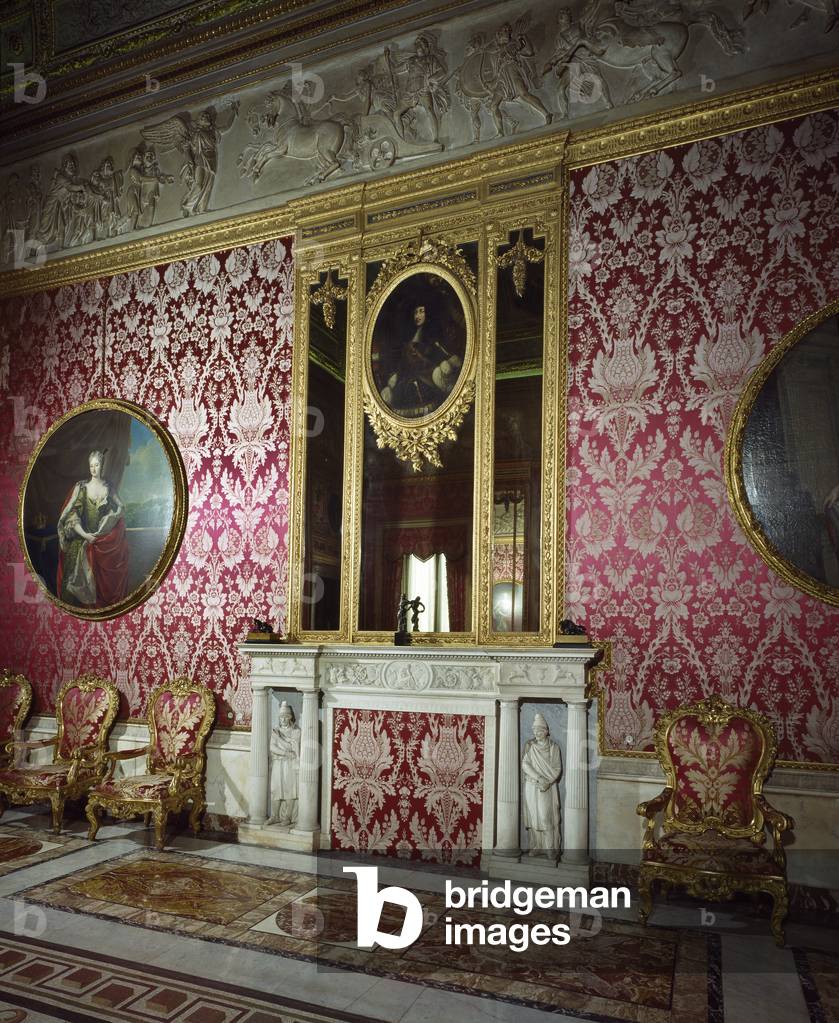 The 'Sala con Mosaico' (Hall of the Mosaic) detail of the fireplace (photo)