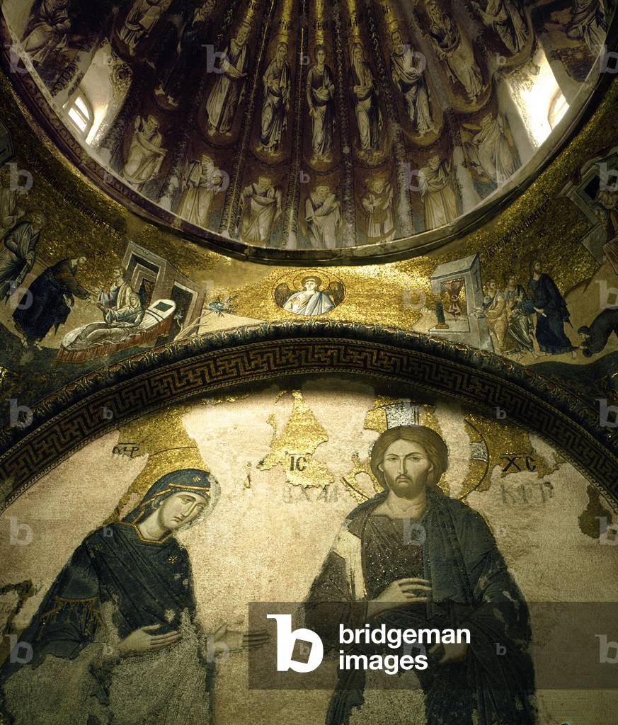 View of the dome with mosaics of Christ and the Virgin, Chora Church, Istanbul, Turkey (photo)