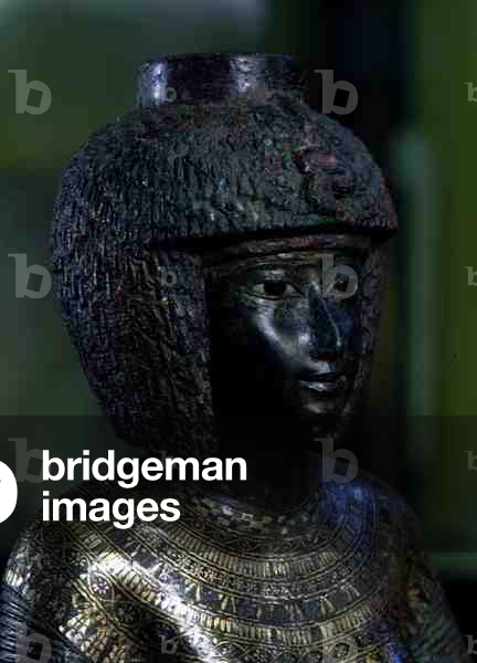 Statue of the Divine Adoratress Karomama, Third Intermediate Period (bronze with gold, silver & electrum) (detail of 127647)