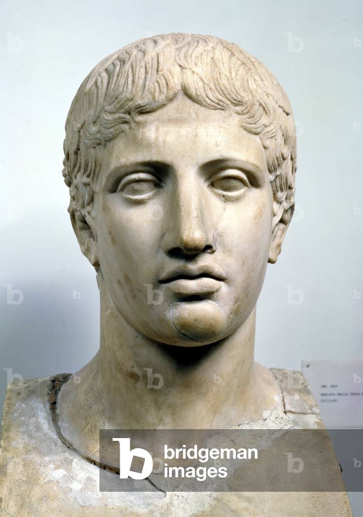 Head of a warrior, originally carrying a spear, by Polykleitos (fl.c.450-c.415 BC) (marble)