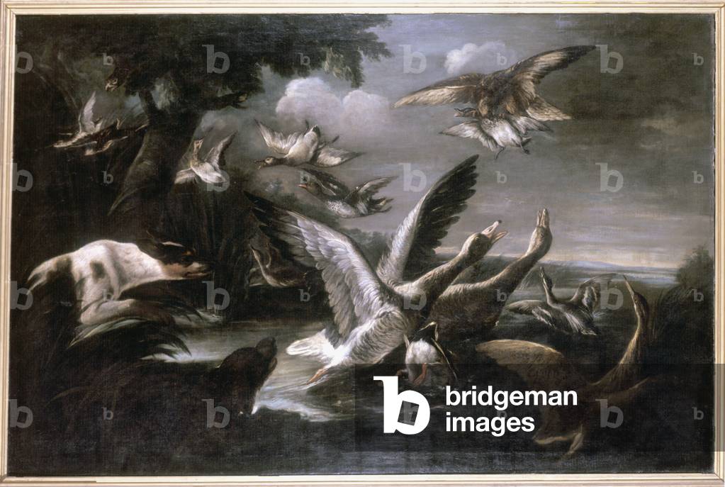 Eagle, Wild Geese and Dogs (oil on canvas)
