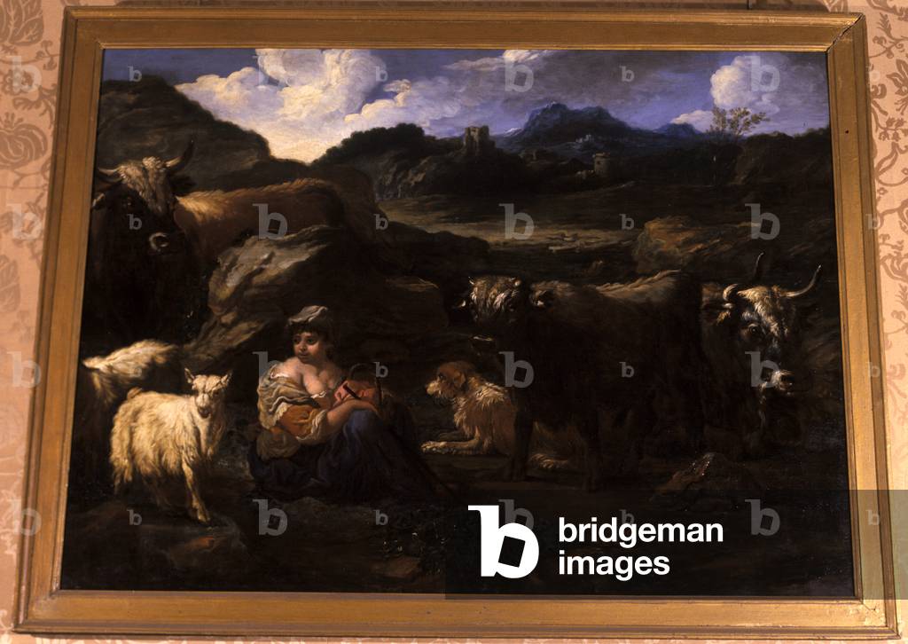 Shepherdess with herd (oil on canvas)