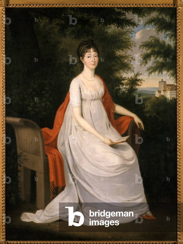 Women sitting on a bench, 1800 (oil on canvas)