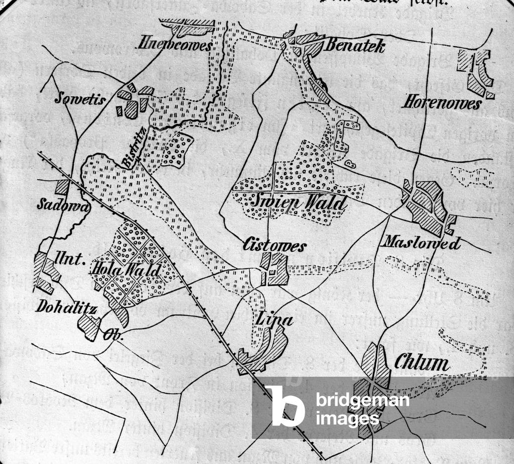 Map showing the location of the Battle of Koniggratz between Prussian and Austrian troops in 1866 (litho)