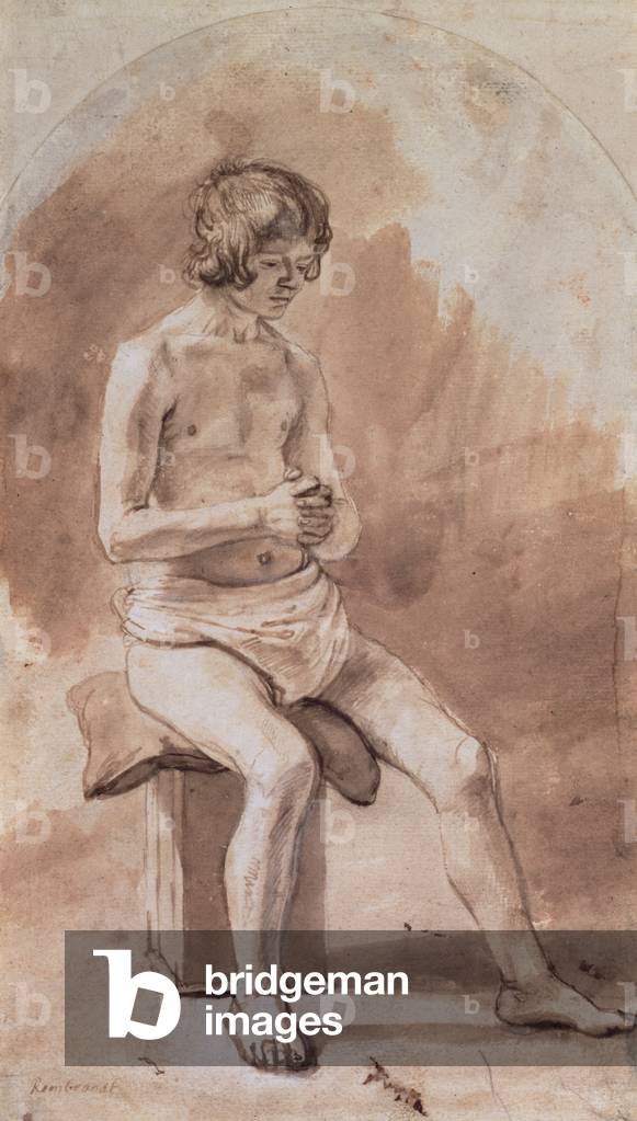 Study of a Nude Youth (pen and brown wash on paper)