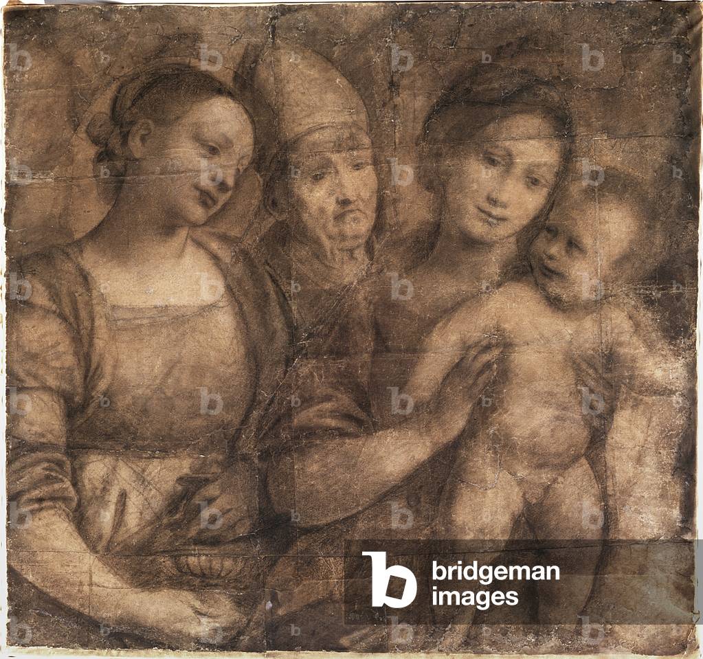 The Madonna and Child with St. Mary Magdalene and a bishop (black chalk on joined sheets of grey paper mounted on vellum)