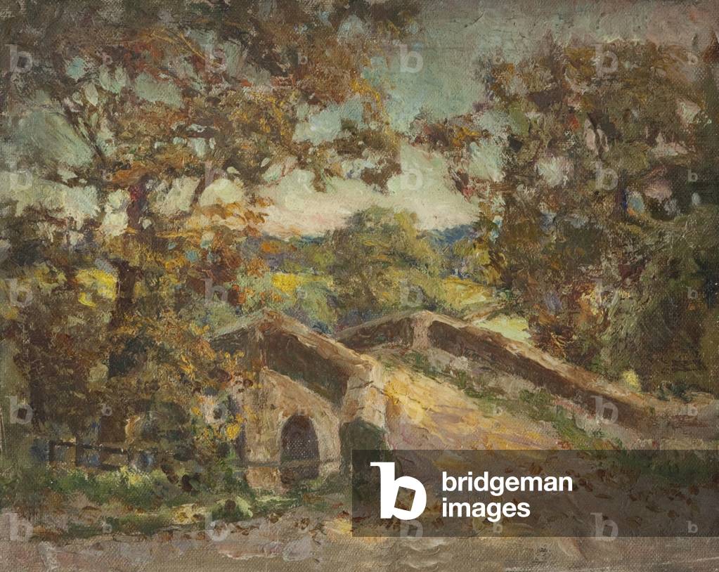 Landscape with Bridge (oil on board)