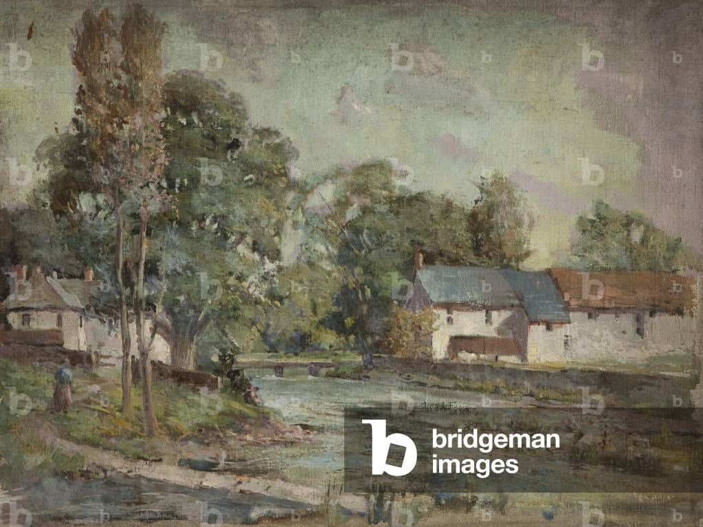 Cottages by River, Malham (oil on board)