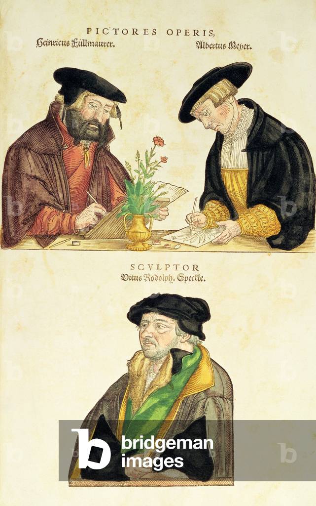 The illustrators of 'De Historia Stirpium' by Leonard Fuchs, 1542 (coloured engraving)